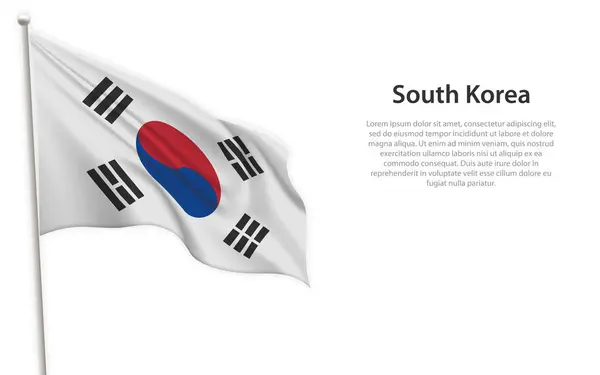 Mengibarkan Bendera Korea Selatan Dengan Latar Belakang Putih Desain Poster - Stok Vektor