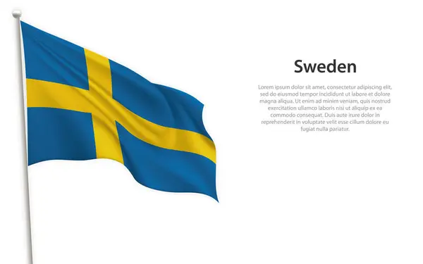 Drapeau Suède Sur Fond Blanc Modèle Pour Conception Affiche Journée — Image vectorielle