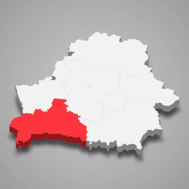 Belarus 3d izometrik haritası içindeki Brest oblast bölgesi konumu