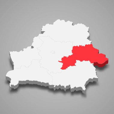 Mogilev oblast bölgesi Belarus 3d izometrik harita içerisindedir