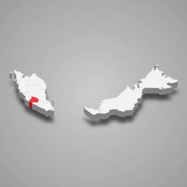 Malezya 3d izometrik haritası içindeki Negeri Sembilan durum konumu