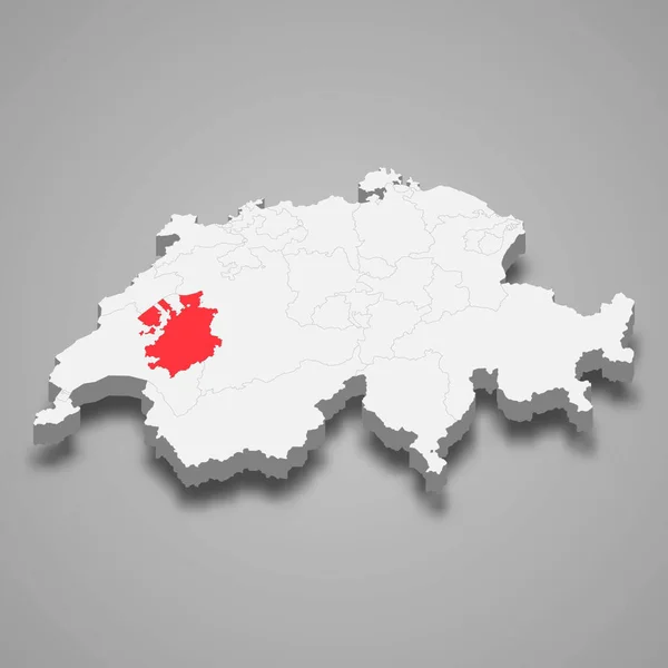 Расположение Кантона Фрибург Трехмерной Изометрической Карте Швейцарии — стоковый вектор