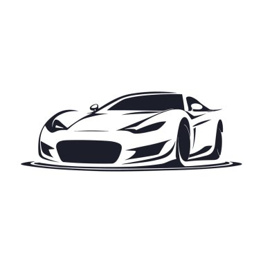 Spor araba llogo tasarımı. Hızlı araba silueti simgesi. Vektör illüstrasyonu