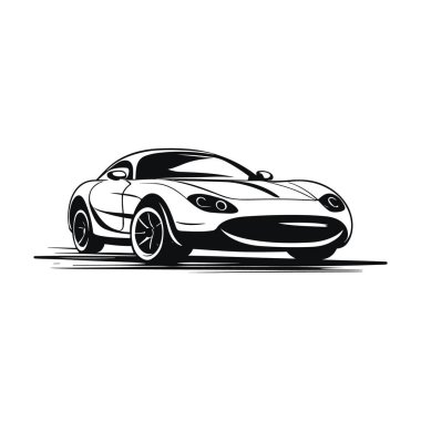 Spor araba llogo tasarımı. Hızlı araba silueti simgesi. Vektör illüstrasyonu