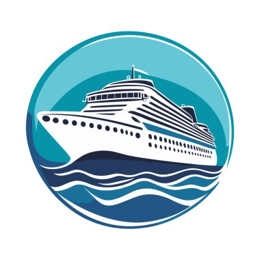 Seyahat gemisi llogo tasarımı. Okyanus gemisi silueti simgesi. Vektör illüstrasyonu