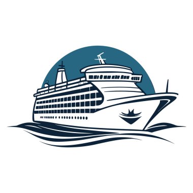 Seyahat gemisi llogo tasarımı. Okyanus gemisi silueti simgesi. Vektör illüstrasyonu