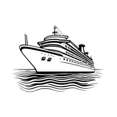 Seyahat gemisi llogo tasarımı. Okyanus gemisi silueti simgesi. Vektör illüstrasyonu