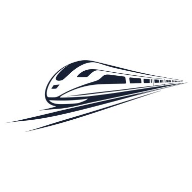 Hızlı tren logosu tasarımı. Yüksek hızlı demiryolu siluet simgesi. Vektör illüstrasyonu