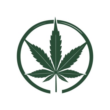 Kenevir llogo tasarımı. Marihuana yaprağı silueti simgesi. Vektör illüstrasyonu