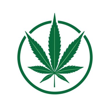 Kenevir llogo tasarımı. Marihuana yaprağı silueti simgesi. Vektör illüstrasyonu