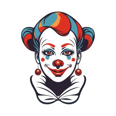 Joker makyajlı, gülümseyen kadın palyaçonun vektör çizimi