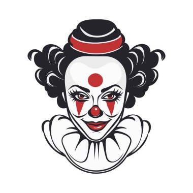 Joker makyajlı, gülümseyen kadın palyaçonun vektör çizimi