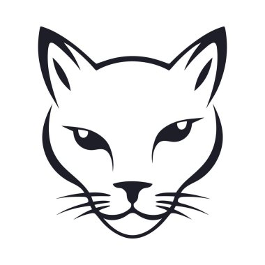 Kedi yüzlü ikon vektörü, mutlu kedi kafalı siluet