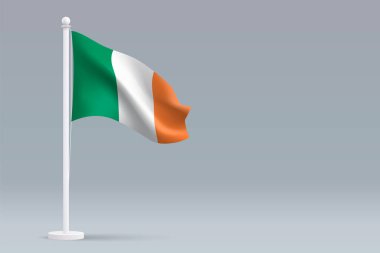 3D gerçekçi ulusal İrlanda bayrağı, telif uzayı ile gri arka planda izole edildi