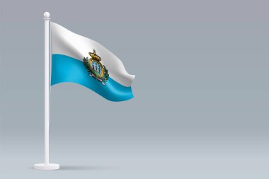 3D gerçekçi San Marino bayrağı Gri arka planda, kopyalanmış