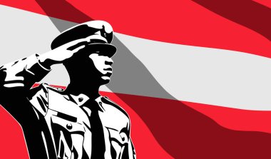 Arkasında Avusturya bayrağı olan asker silueti. Ordu günü konsepti