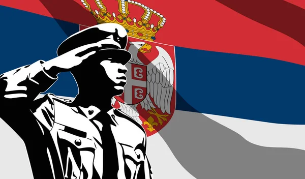 Silueta Vojáka Srbskou Vlajkou Pozadí Koncept Armádního Dne — Stockový vektor