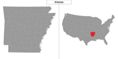 Arkansas eyaletinin basit haritası ve ABD haritasındaki konumu