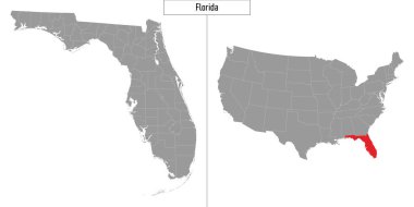 Florida eyaletinin basit haritası ve ABD haritasındaki konumu