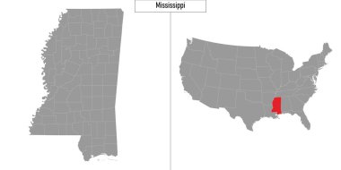 Mississippi eyaletinin basit haritası ve ABD haritasındaki konumu