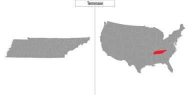 Amerika Birleşik Devletleri 'nin Tennessee eyaletinin basit haritası ve ABD haritasındaki konumu