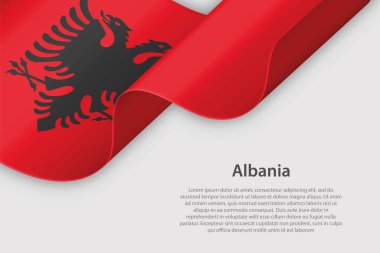 Arnavutluk 'un ulusal bayraklı 3d kurdelesi telif uzaylı beyaz arka planda izole edildi