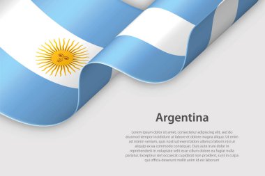 Ulusal bayrak taşıyan 3d şerit Arjantin beyaz arka planda kopyalanmış