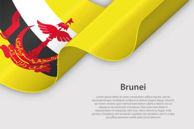 Brunei ulusal bayrağı taşıyan 3D kurdele, telif uzaylı beyaz arkaplanda izole edildi