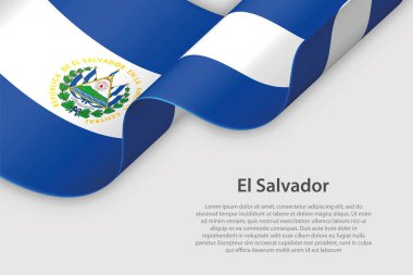 El Salvador ulusal bayrağına sahip 3D kurdele, telif uzaylı beyaz arka planda izole edildi
