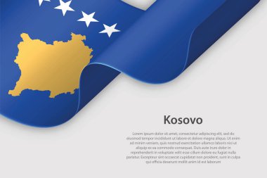 Kosova ulusal bayrağına sahip 3D kurdele, telif uzaylı beyaz arka planda izole edildi