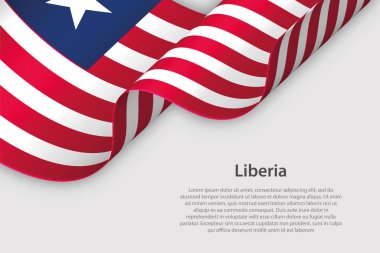 Liberya ulusal bayrağı taşıyan 3D kurdele, telif uzaylı beyaz zemin üzerinde izole edildi