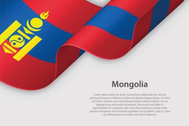 Moğolistan bayrağına sahip 3D kurdele, telif uzaylı beyaz arka planda izole edildi