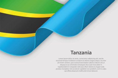 Tanzanya ulusal bayrağına sahip 3d kurdele, telif uzaylı beyaz zemin üzerinde izole edildi