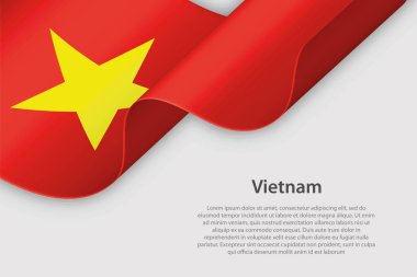 Vietnam bayrağına sahip 3D kurdele, beyaz arka planda, kopyalama uzayı ile izole edilmiş.