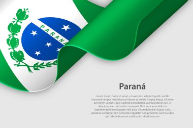 Parana bayraklı 3D kurdele. Brezilya eyaleti. Kopyalama alanı olan beyaz arkaplanda izole
