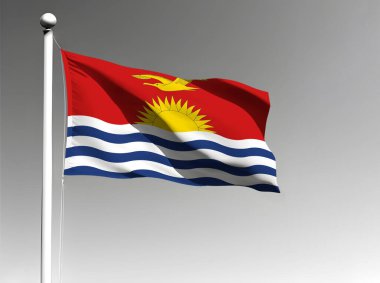 Kiribati ulusal bayrağı gri arkaplanda dalgalanıyor