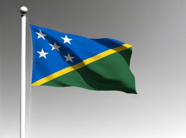 Solomon Adaları 'nın ulusal bayrağı gri arka planda tek başına dalgalandı