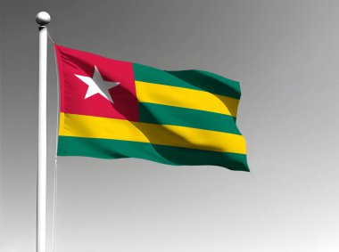 Togo ulusal bayrağı gri arka planda dalgalanırken izole edildi