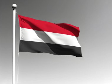 Gri arka planda dalgalanan Yemen bayrağı izole edildi