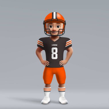 Cleveland Browns üniformalı 3 boyutlu sevimli Amerikan futbolcusu. Futbol takımı forması