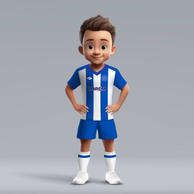 Porto futbol üniformalı 3 boyutlu sevimli genç futbolcu. Futbol takımı forması