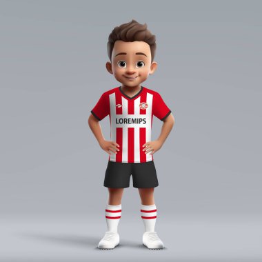 PSV Eindhoven futbol forması içinde 3D sevimli genç futbolcu. Futbol takımı forması