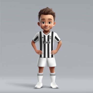 Juventus futbol forması içinde 3 boyutlu sevimli genç futbolcu. Futbol takımı forması