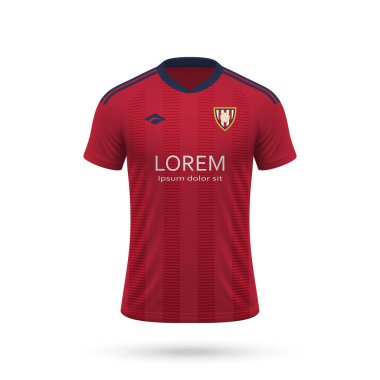 Osasuna tarzında 3D gerçekçi futbol forması, futbol takımı 2023 için gömlek şablonu