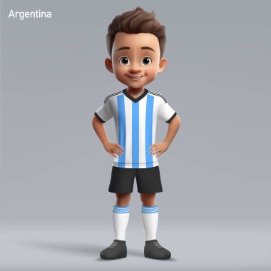 Arjantin milli takım takımında 3 boyutlu sevimli genç futbolcu. Futbol takımı forması