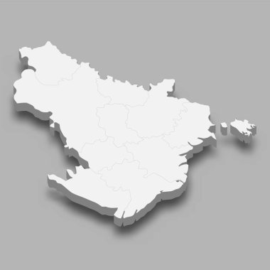 Vietnam 'ın 3 boyutlu izometrik haritası, Kızıl Nehir Delta Bölgesi, gölgeli.