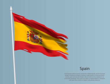 İspanya 'nın eski ulusal bayrağı. Mavi arka planda dalgalı yırtık kumaş. Gerçekçi vektör illüstrasyonu