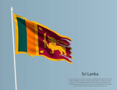 Sri Lanka 'nın eski ulusal bayrağı. Mavi arka planda dalgalı yırtık kumaş. Gerçekçi vektör illüstrasyonu