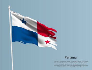 Panama 'nın eski ulusal bayrağı. Mavi arka planda dalgalı yırtık kumaş. Gerçekçi vektör illüstrasyonu