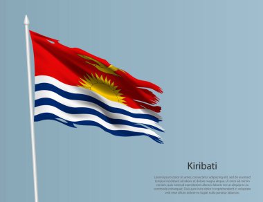 Kiribati 'nin eski ulusal bayrağı. Mavi arka planda dalgalı yırtık kumaş. Gerçekçi vektör illüstrasyonu